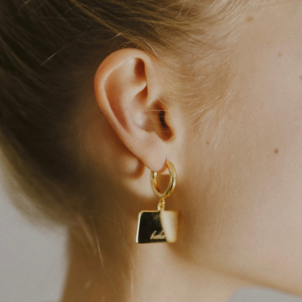 Bell Hoop Earring (square/gold)